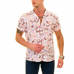 Butterfly Print Men's Hawaiian Shirt // Red + Purple + White (XL)