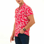 Palm Frond Print Men's Hawaiian Shirt // Red + White (M)