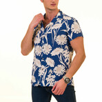 Floral Print Men's Hawaiian Shirt // Blue + White (S)