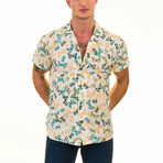 Butterfly Print Men's Hawaiian Shirt // Yellow + Green + White (XL)