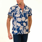 Floral Print Men's Hawaiian Shirt // Blue + White (3XL)