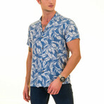 Palm Frond Print Men's Hawaiian Shirt // Blue + White (M)