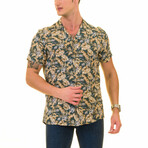 Lush Foliage Print Men's Hawaiian Shirt // Brown + Green + Tan (S)