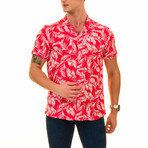 Palm Frond Print Men's Hawaiian Shirt // Red + White (L)