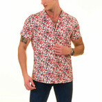 Tropical Foliage Print Men's Hawaiian Shirt // Red + White + Black (XL)