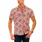 Tropical Foliage Print Men's Hawaiian Shirt // Red + White + Black (XL)