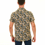 Lush Foliage Print Men's Hawaiian Shirt // Brown + Green + Tan (L)