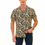Lush Foliage Print Men's Hawaiian Shirt // Brown + Green + Tan (M)