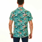 Island Print Men's Hawaiian Shirt // Teal + Pink (L)