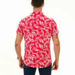 Palm Frond Print Men's Hawaiian Shirt // Red + White (2XL)