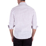 Linen Texture Contrast Cuff Long Sleeve Button-Up Shirt // White (M)