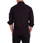Linen Texture Long Sleeve Button-Up Shirt // Black (M)