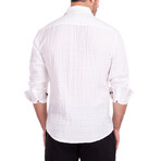 Linen Texture Long Sleeve Button-Up Shirt // White (2XL)