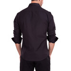 Microprint Long Sleeve Button-Up Shirt // Black (L)