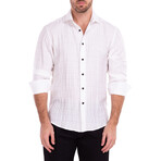 Linen Texture Long Sleeve Button-Up Shirt // White (L)