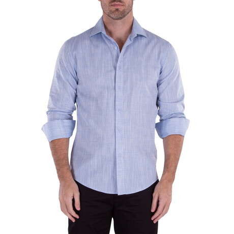 Textured Long Sleeve Button-Up Shirt // Blue (XS)