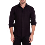 Linen Texture Long Sleeve Button-Up Shirt // Black (S)