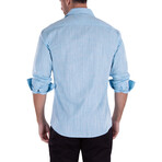 Textured Long Sleeve Button-Up Shirt // Turquoise (L)