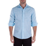 Textured Long Sleeve Button-Up Shirt // Turquoise (S)