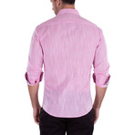 Linen Texture Contrast Cuff Long Sleeve Button-Up Shirt // Pink (2XL)