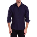 Linen Texture Long Sleeve Button-Up Shirt // Navy (2XL)