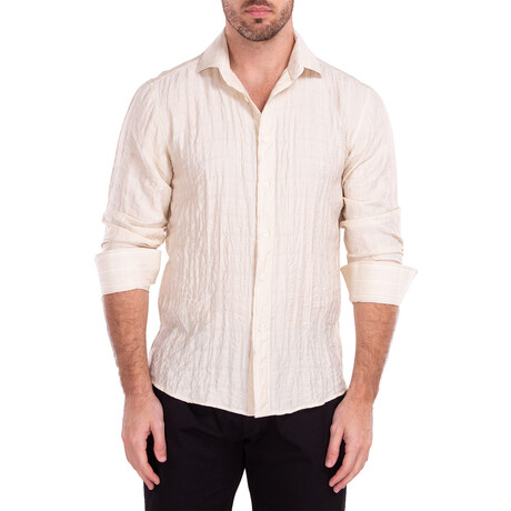 Linen Texture Long Sleeve Button-Up Shirt // Beige (XS)