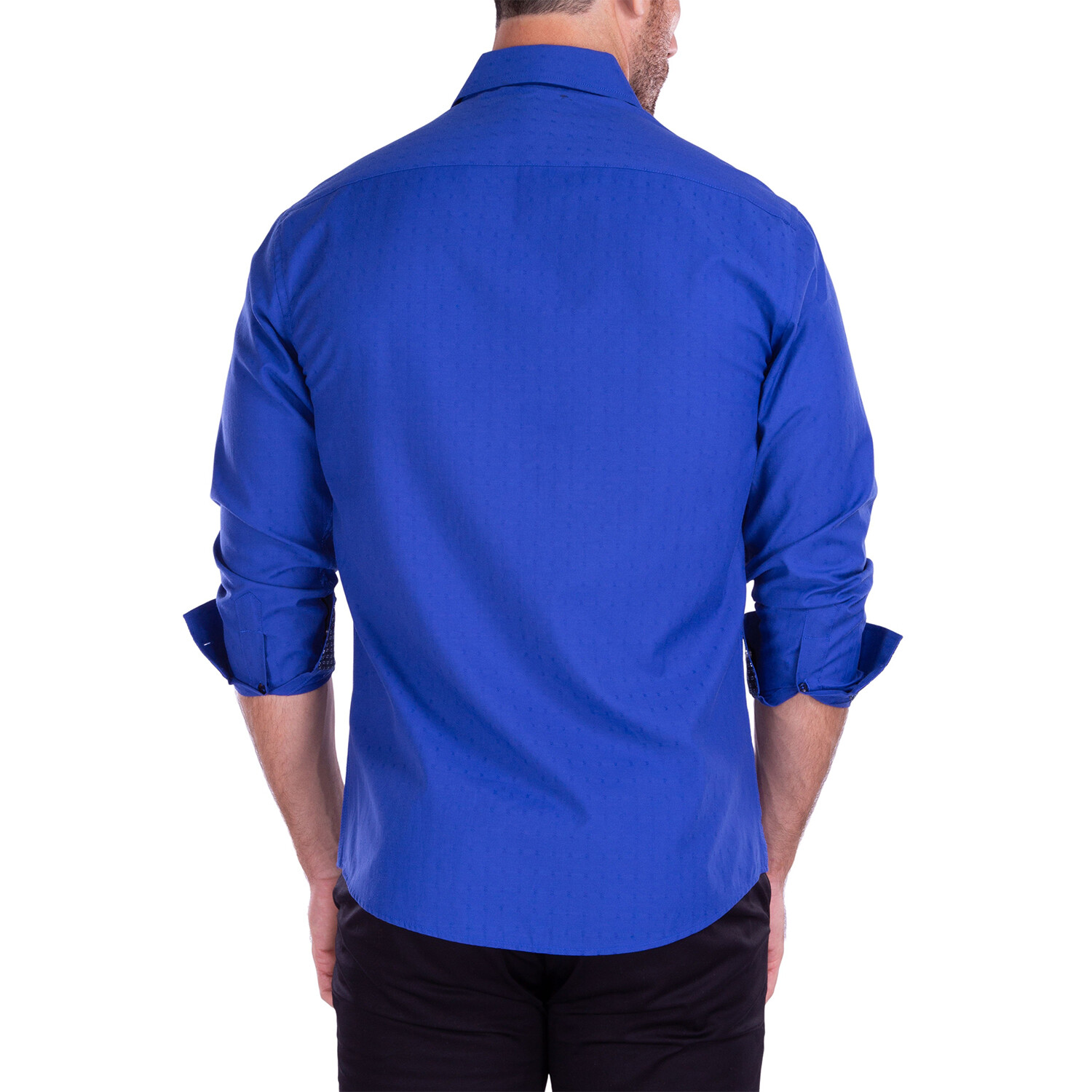 Microprint Long Sleeve Button-Up Shirt // Royal Blue (L) - Bespoke ...