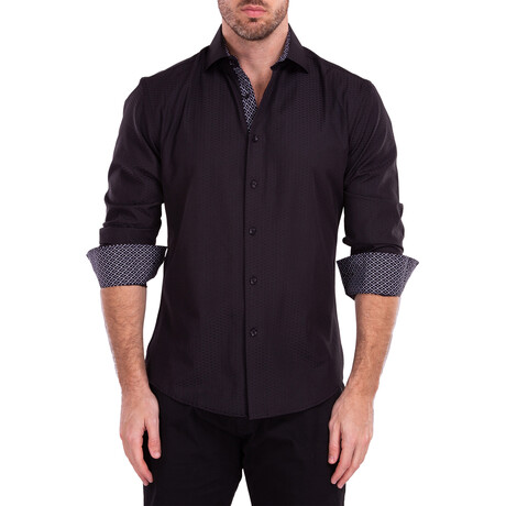Microprint Long Sleeve Button-Up Shirt // Black (XS)