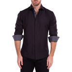 Microprint Long Sleeve Button-Up Shirt // Black (M)
