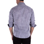 Linen Texture Contrast Cuff Long Sleeve Button-Up Shirt // Black (2XL)