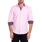Hatch Mark Long Sleeve Button-Up Shirt // Pink (S)