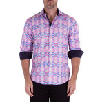 Mirror Print Long Sleeve Button-Up Shirt // Pink + White (S)