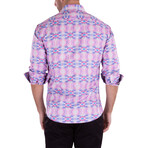 Mirror Print Long Sleeve Button-Up Shirt // Pink + White (2XL)