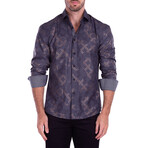 Metallic Geo Print Long Sleeve Button-Up Shirt // Black (2XL)