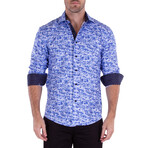 Swirl Print Long Sleeve Button-Up Shirt // Blue (S)