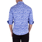 Swirl Print Long Sleeve Button-Up Shirt // Blue (XL)