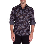 Wild Greek Key Print Long Sleeve Button-Up Shirt // Black (M)