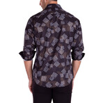 Wild Greek Key Print Long Sleeve Button-Up Shirt // Black (S)