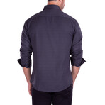 Micro Polka Dot Print Long Sleeve Button-Up Shirt // Black (L)