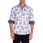 Wild Greek Key Print Long Sleeve Button-Up Shirt // White (S)