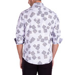 Wild Greek Key Print Long Sleeve Button-Up Shirt // White (3XL)