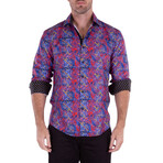 Wild Print Long Sleeve Button-Up Shirt // Red + Blue (S)