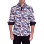 Multicolor Long Sleeve Button-Up Shirt // White (3XL)