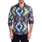 Cyber Glitch Print Long Sleeve Button-Up Shirt // Green (2XL)