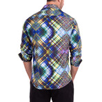 Cyber Glitch Print Long Sleeve Button-Up Shirt // Green (XL)