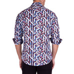 Glacial Print Long Sleeve Button-Up Shirt // White + Blue + Red (S)