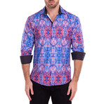 Mandala Print Long Sleeve Button-Up Shirt // Blue (S)