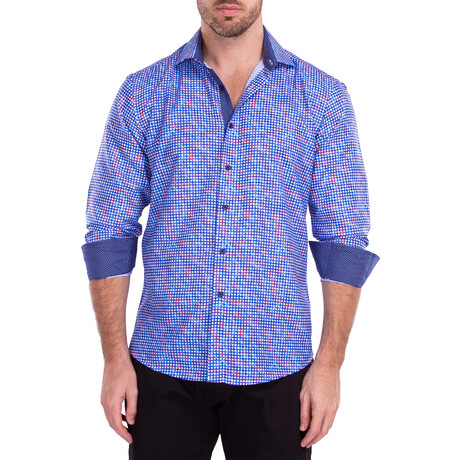 Microprint Long Sleeve Button-Up Shirt // Blue (XS)