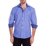 Microprint Long Sleeve Button-Up Shirt // Blue (S)