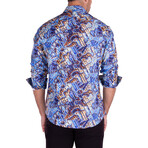 Abstract Art Print Long Sleeve Button-Up Shirt // Blue (3XL)